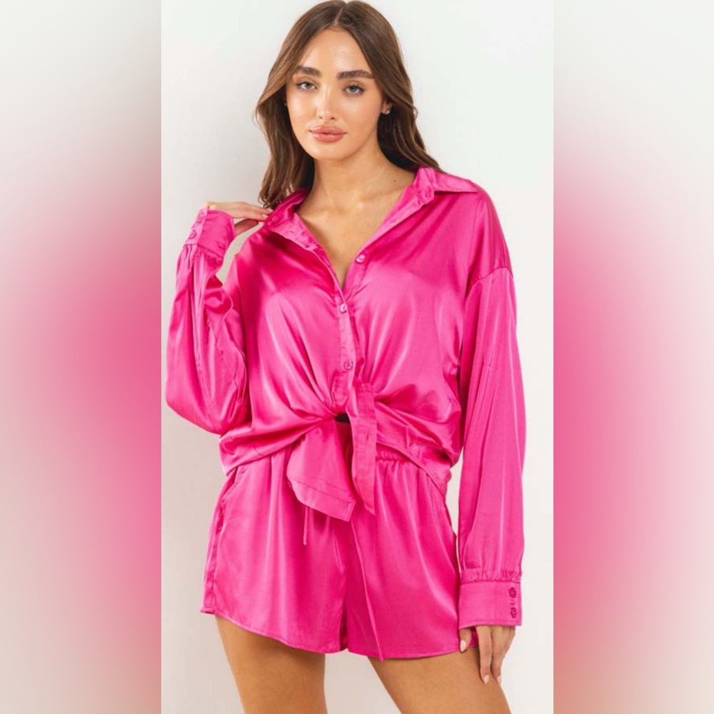 Better Be Button Up Shorts Satin Lounge Set